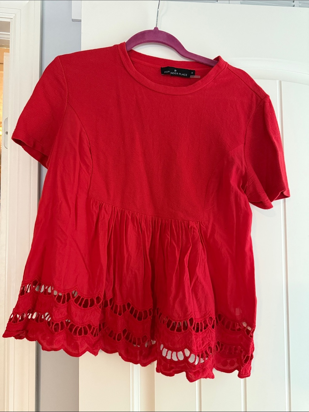 Pomander Place Red Eyelet Lexi Top